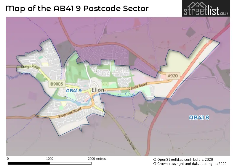 Map of the AB41 9 and surrounding postcode sector