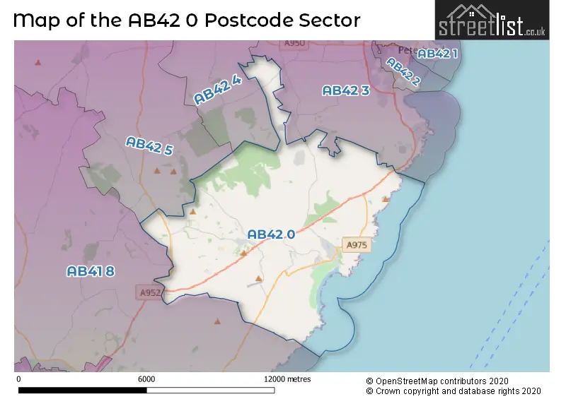 Map of the AB42 0 and surrounding postcode sector