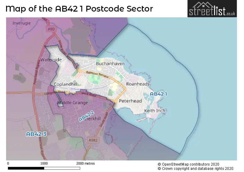 Map of the AB42 1 and surrounding postcode sector