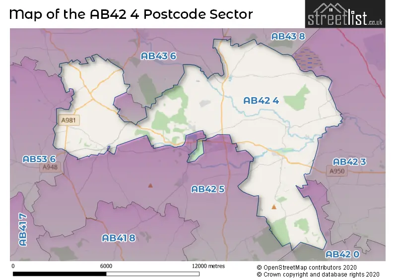 Map of the AB42 4 and surrounding postcode sector