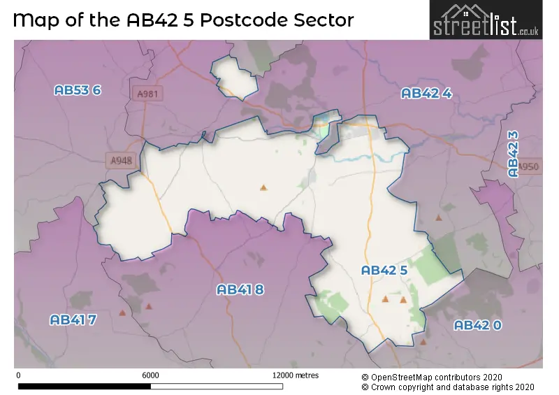 Map of the AB42 5 and surrounding postcode sector