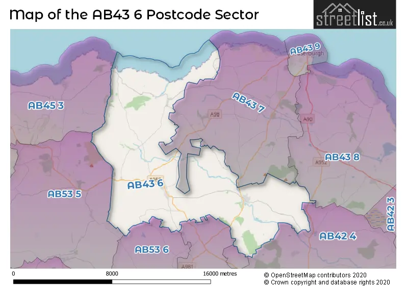 Map of the AB43 6 and surrounding postcode sector