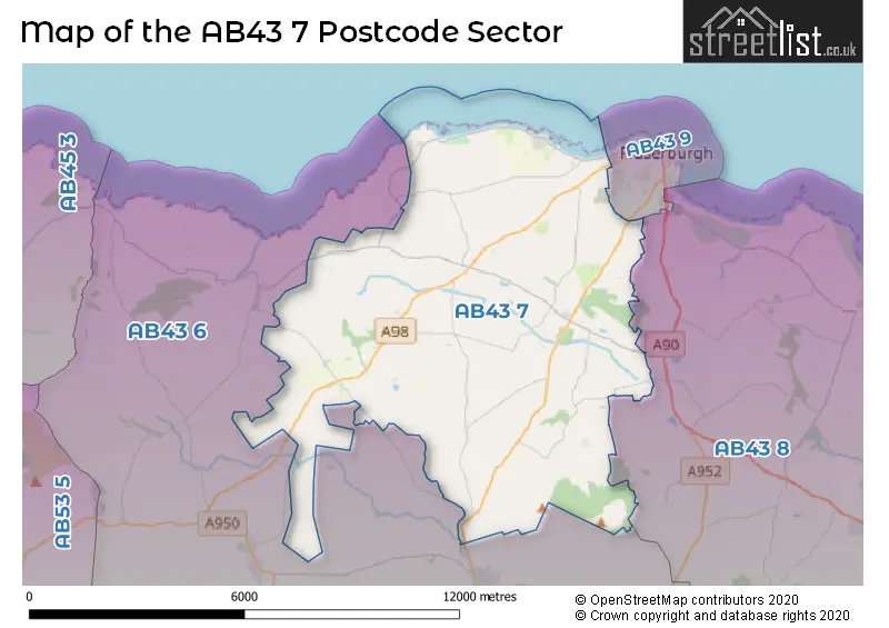 Map of the AB43 7 and surrounding postcode sector