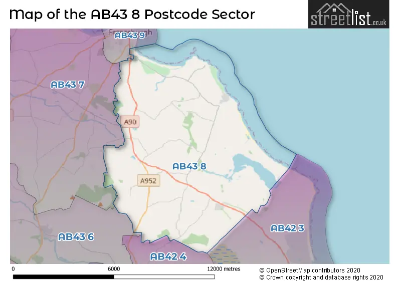 Map of the AB43 8 and surrounding postcode sector
