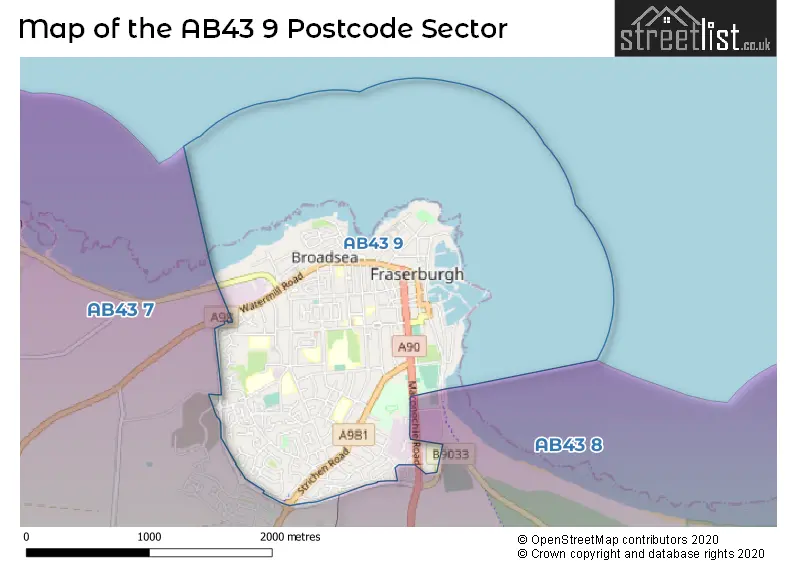 Map of the AB43 9 and surrounding postcode sector