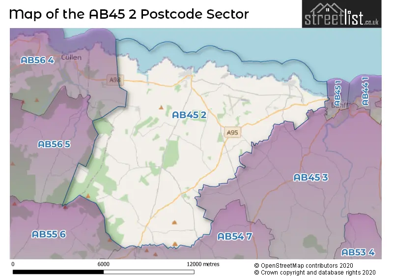 Map of the AB45 2 and surrounding postcode sector
