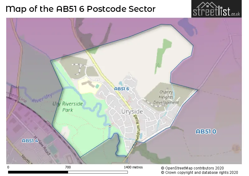 Map of the AB51 6 and surrounding postcode sector