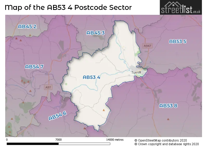 Map of the AB53 4 and surrounding postcode sector