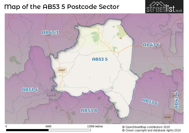 Map of the AB53 5 and surrounding postcode sector