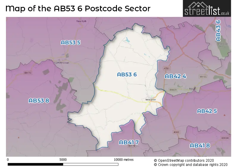 Map of the AB53 6 and surrounding postcode sector