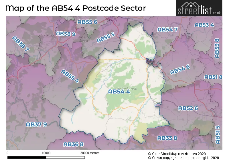Map of the AB54 4 and surrounding postcode sector