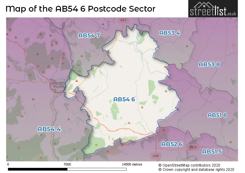 Map of the AB54 6 and surrounding postcode sector