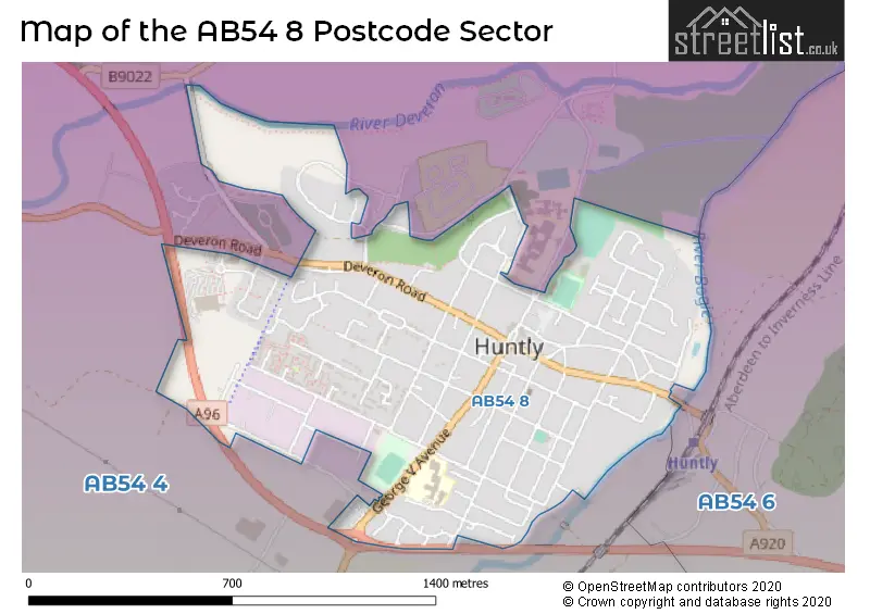 Map of the AB54 8 and surrounding postcode sector