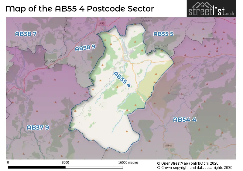 Map of the AB55 4 and surrounding postcode sector