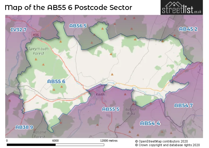 Map of the AB55 6 and surrounding postcode sector