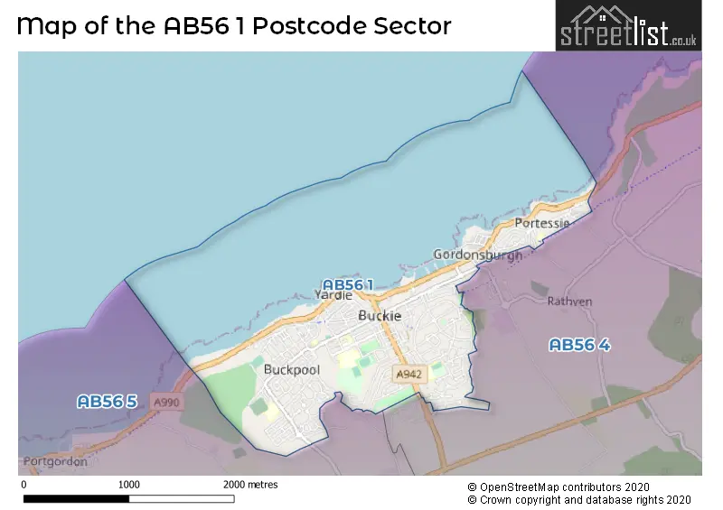 Map of the AB56 1 and surrounding postcode sector