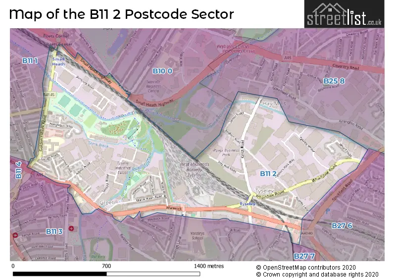 Map of the B11 2 and surrounding postcode sector