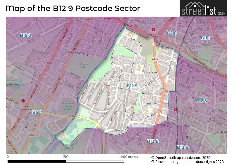 Map of the B12 9 and surrounding postcode sector