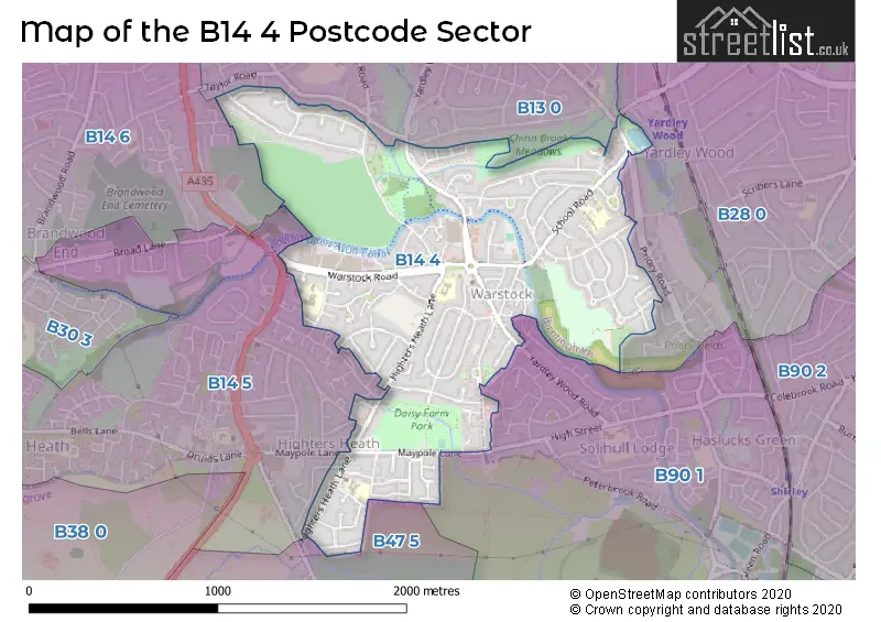 Map of the B14 4 and surrounding postcode sector