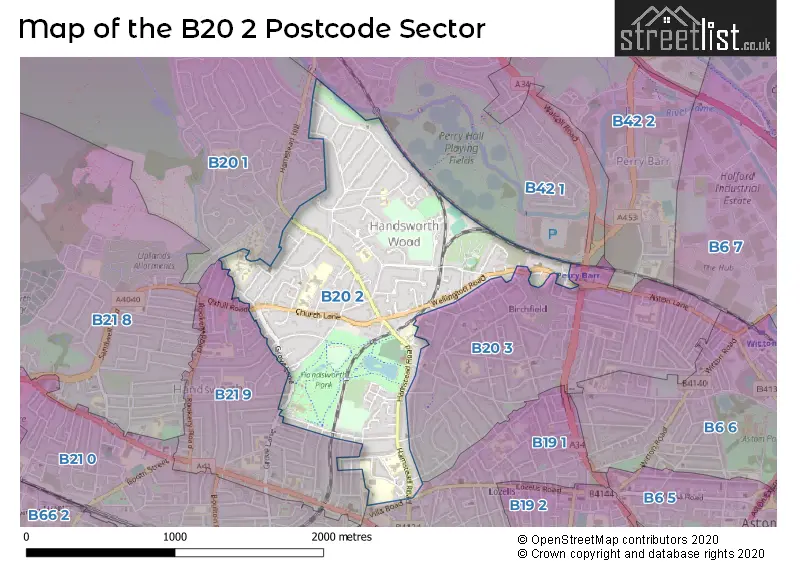 Map of the B20 2 and surrounding postcode sector