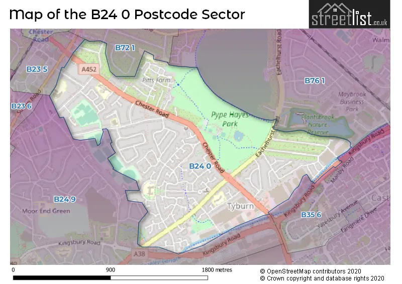 Map of the B24 0 and surrounding postcode sector