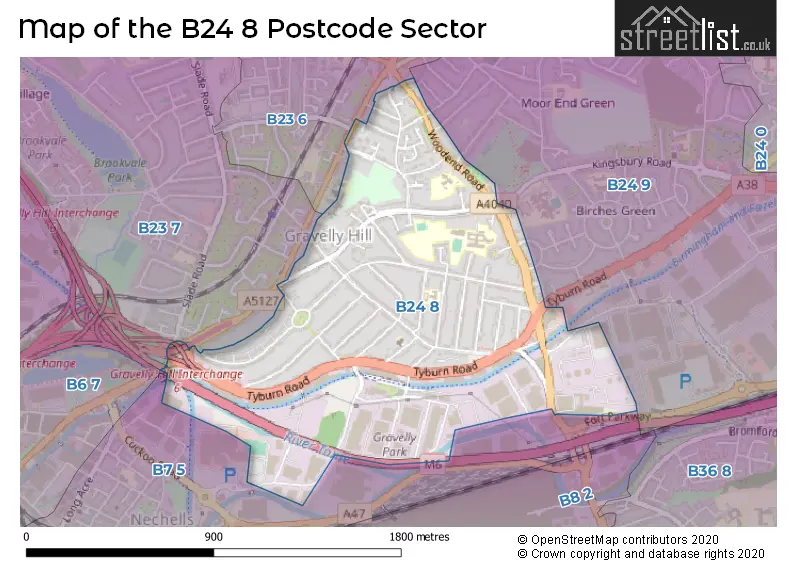 Map of the B24 8 and surrounding postcode sector