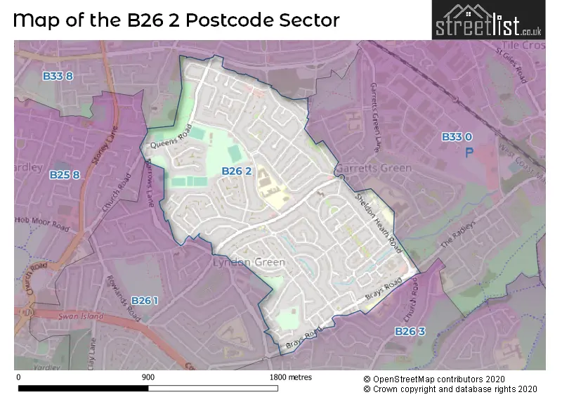 Map of the B26 2 and surrounding postcode sector