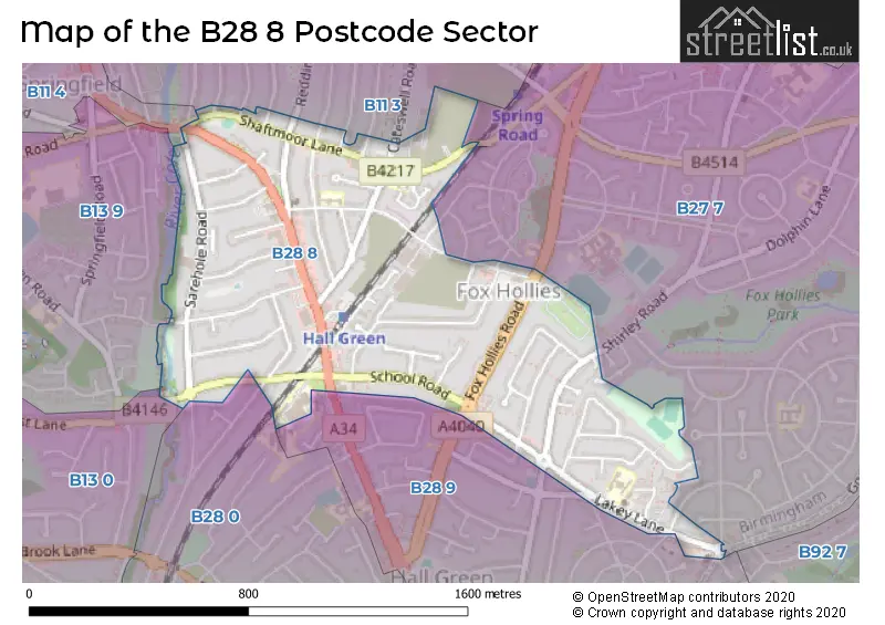 Map of the B28 8 and surrounding postcode sector