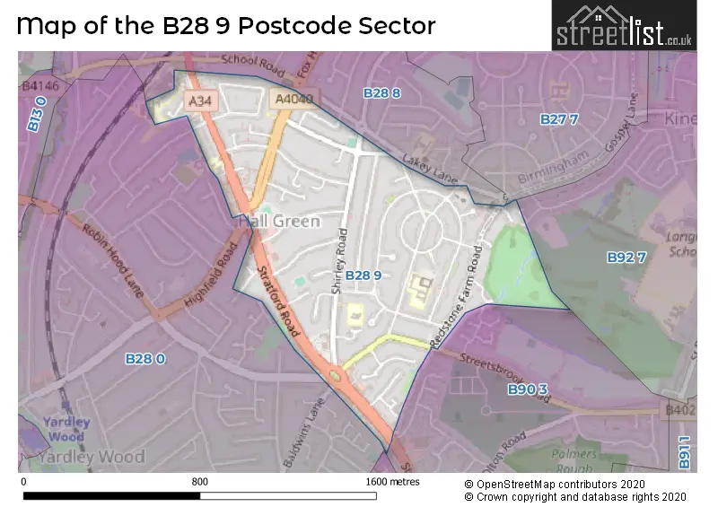Map of the B28 9 and surrounding postcode sector