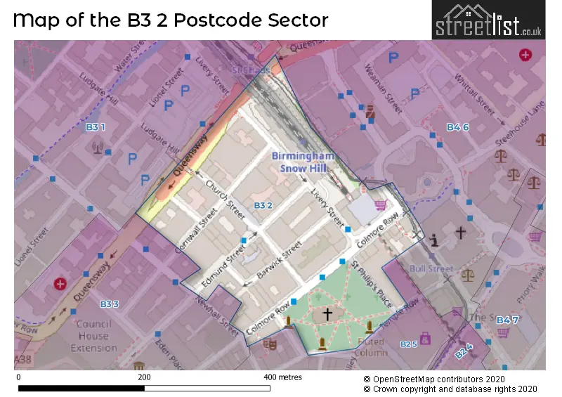 Map of the B3 2 and surrounding postcode sector