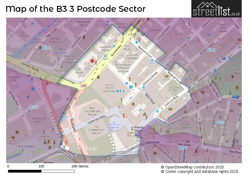 Map of the B3 3 and surrounding postcode sector