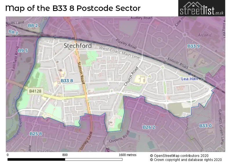 Map of the B33 8 and surrounding postcode sector