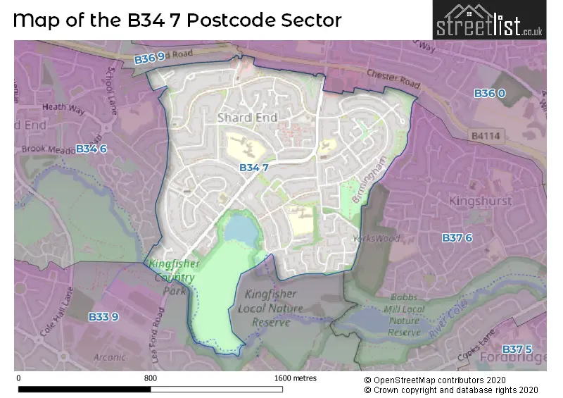 Map of the B34 7 and surrounding postcode sector
