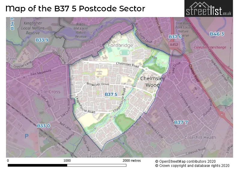 Map of the B37 5 and surrounding postcode sector
