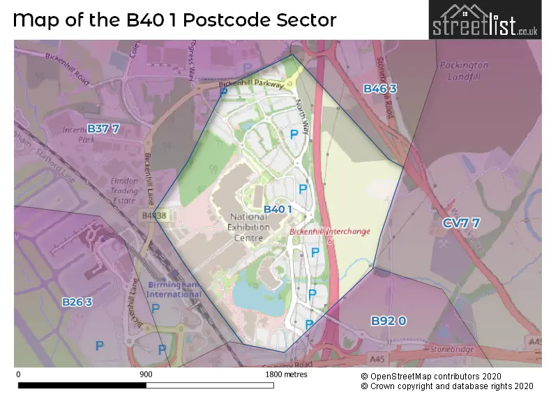 Map of the B40 1 and surrounding postcode sector