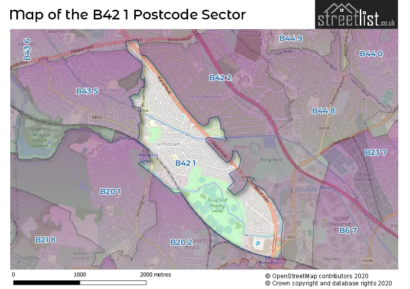 Map of the B42 1 and surrounding postcode sector