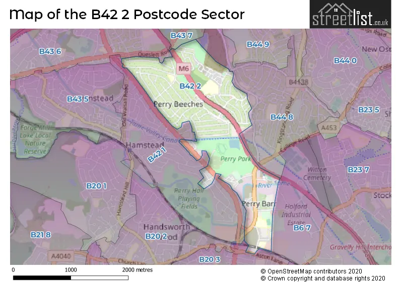 Map of the B42 2 and surrounding postcode sector