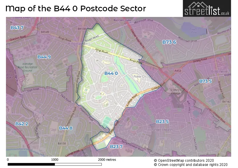 Map of the B44 0 and surrounding postcode sector