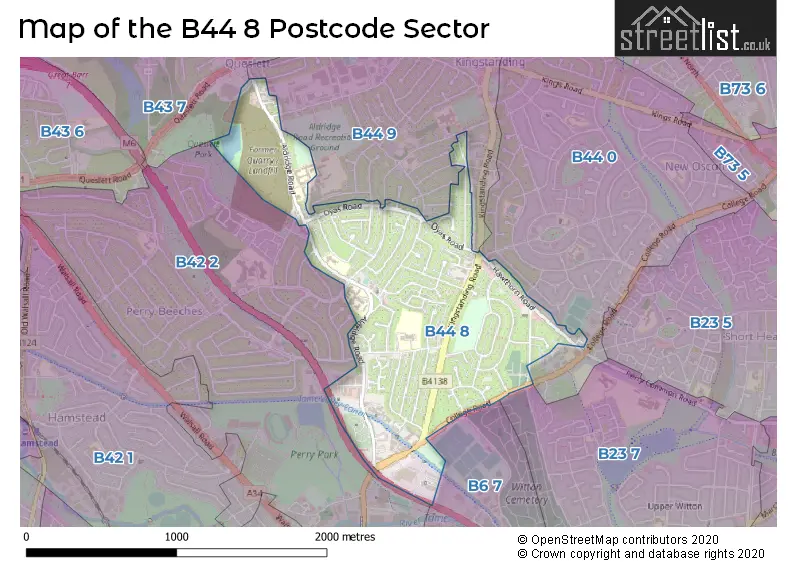 Map of the B44 8 and surrounding postcode sector
