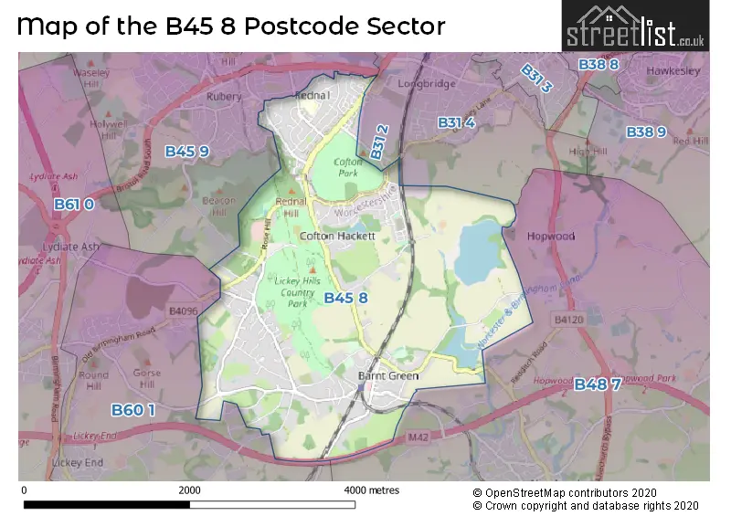 Map of the B45 8 and surrounding postcode sector