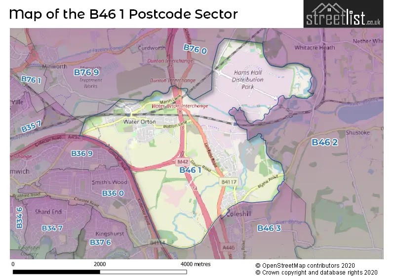 Map of the B46 1 and surrounding postcode sector