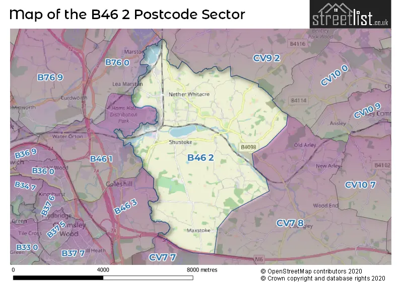 Map of the B46 2 and surrounding postcode sector