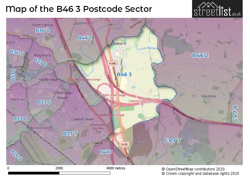 Map of the B46 3 and surrounding postcode sector