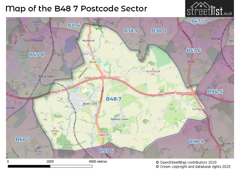 Map of the B48 7 and surrounding postcode sector