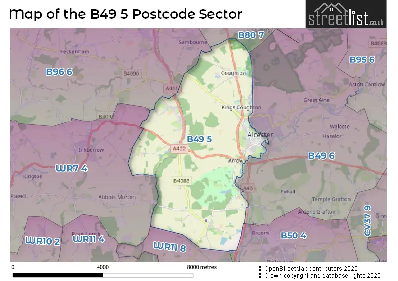 Map of the B49 5 and surrounding postcode sector