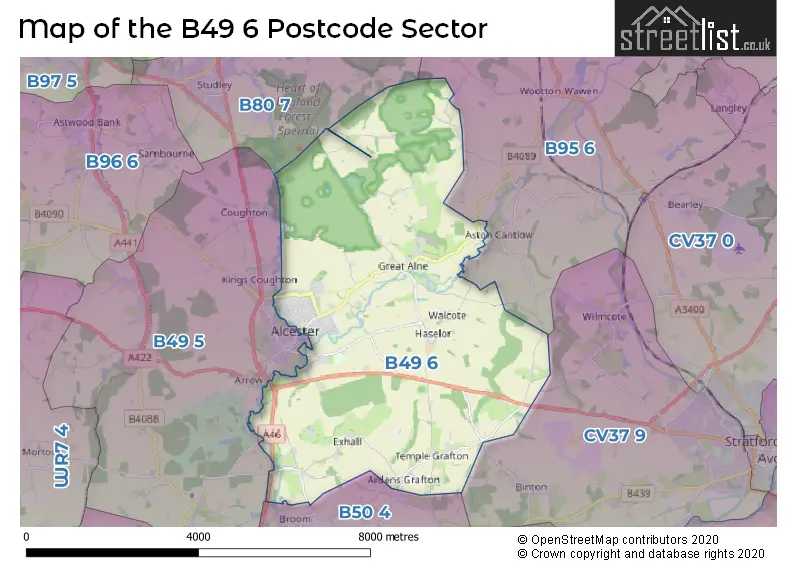 Map of the B49 6 and surrounding postcode sector