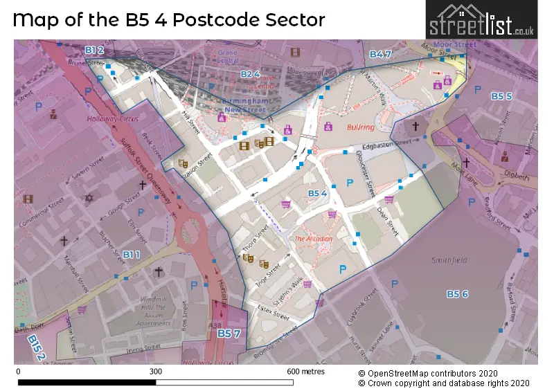 Map of the B5 4 and surrounding postcode sector