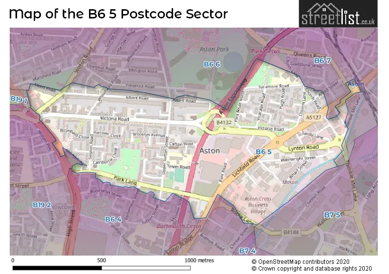 Map of the B6 5 and surrounding postcode sector