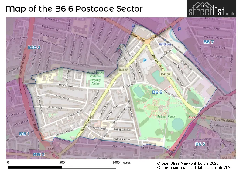 Map of the B6 6 and surrounding postcode sector