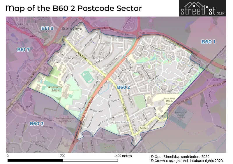 Map of the B60 2 and surrounding postcode sector